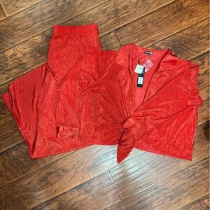 SHEIN Red Ribbed Two-Piece Set